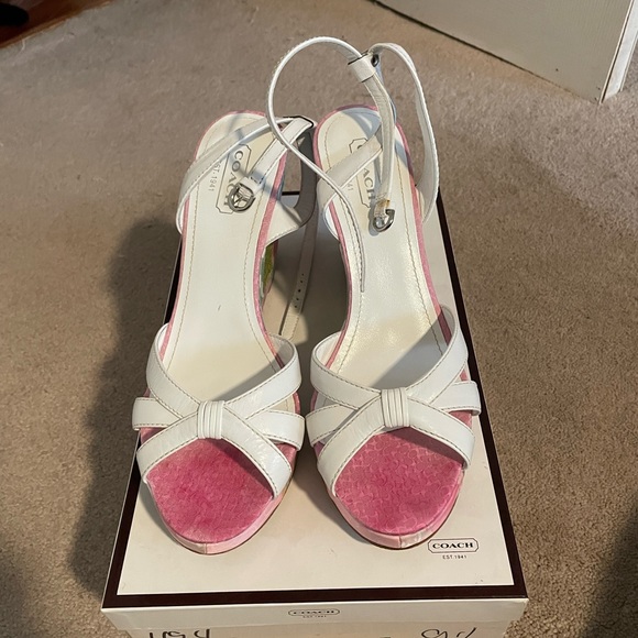 Coach white sandals with multi pastel patch wedged heel - Picture 3 of 4
